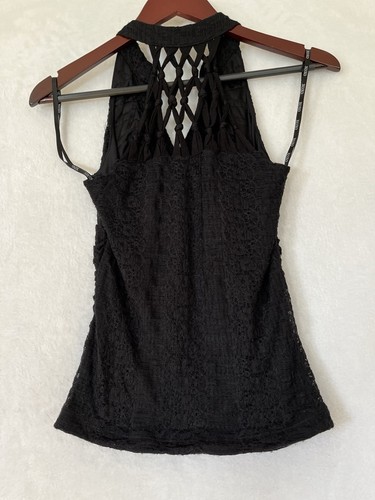 90s Y2K Vintage Top S Black Halter Lace Boho Fairy Grunge Whimsigoth - Picture 3 of 6