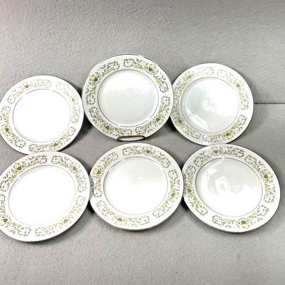 Sterling Florentine Bread Dessert Plate Platinum Edging Vintage Lot of 6