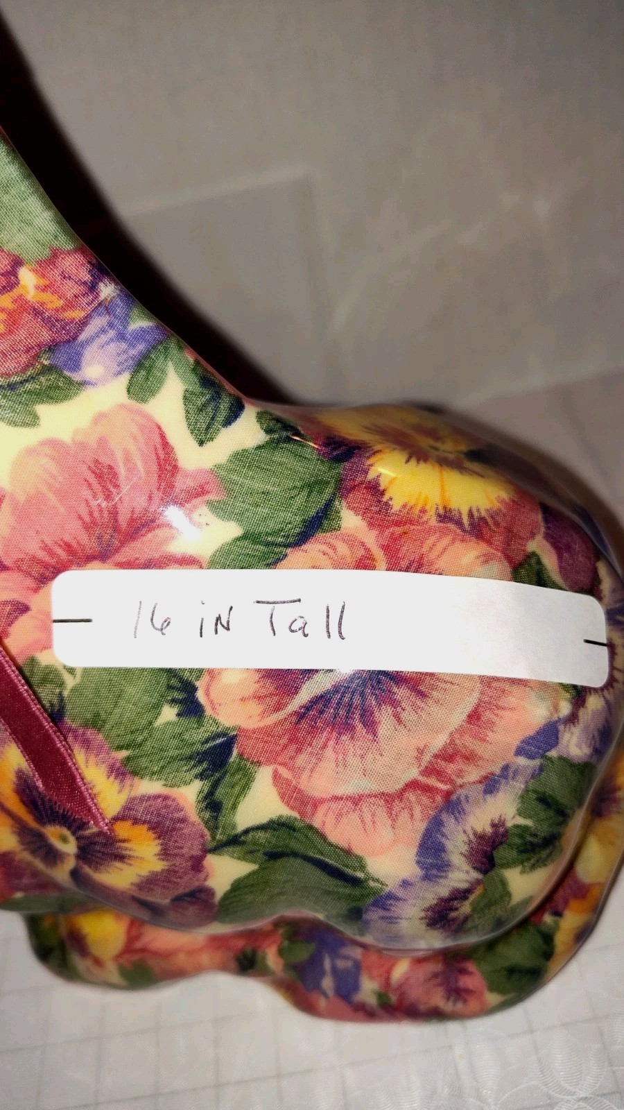 Giraffe Vintage With Pansy's Floral Porcelain Patchwork Statue Figurine 16” Tall