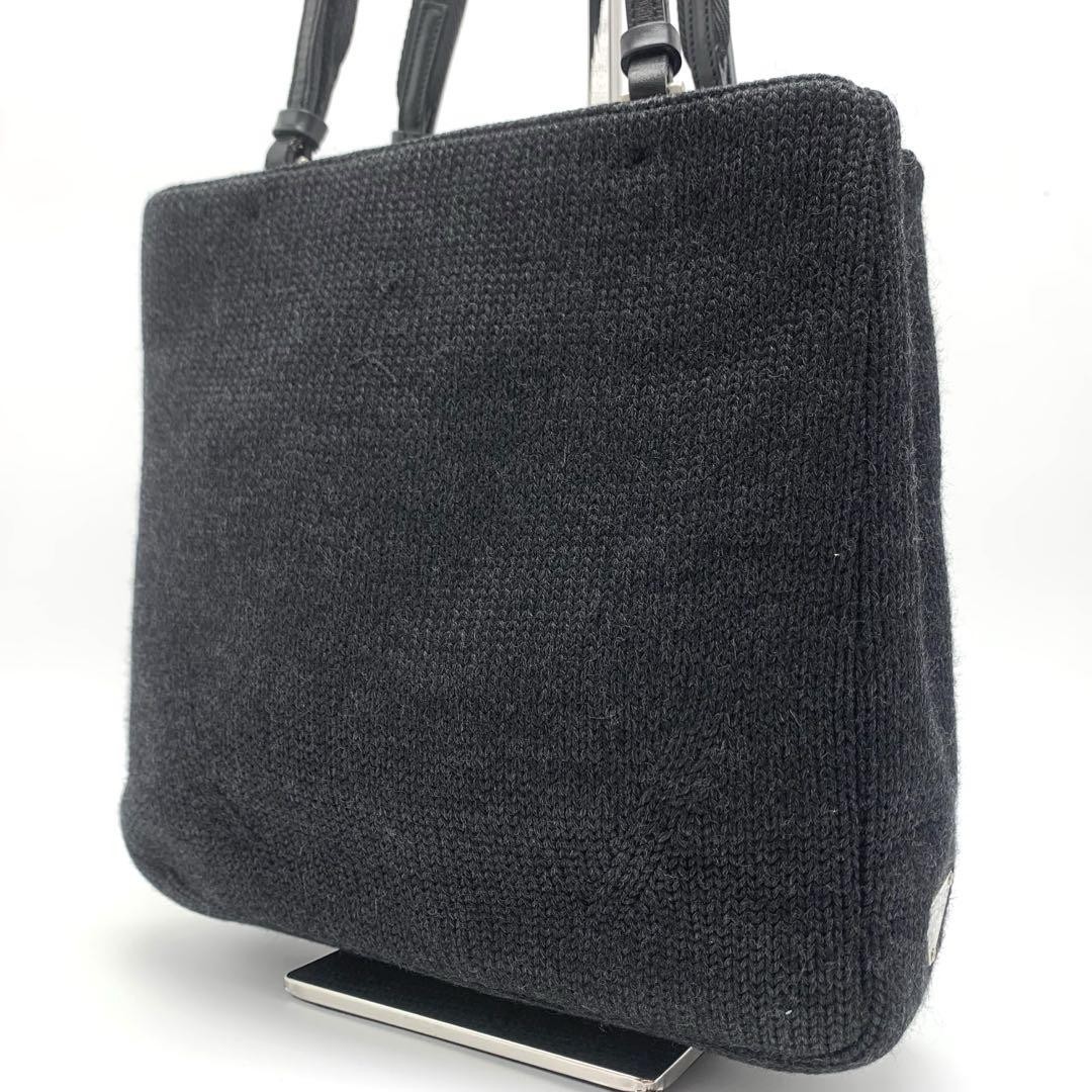 Rare PRADA Knit Wool Tote Bag with Triangle Logo from Japan