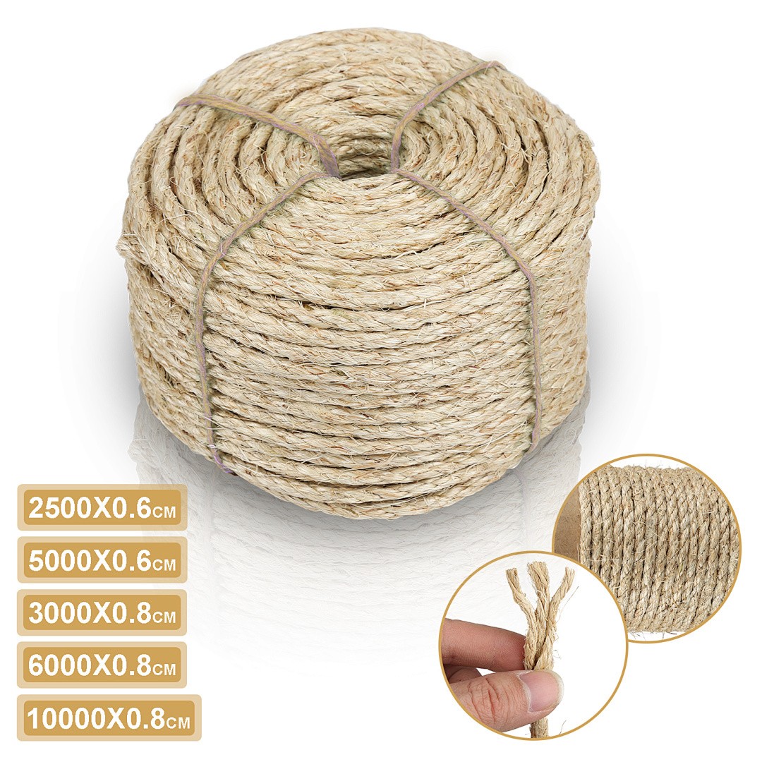Corda in sisal naturale 6-8 mm tiragraffi tiragraffi corda in sisal per gatti varie lunghezze