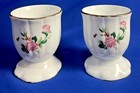 Vintage Decorative Egg Cups set x2 Ceramic Shabby Chic Pink white