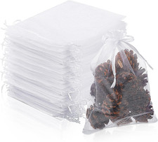 200 Pcs White Organza Bags 7 X 9 Inch, Large Sheer Drawstring Mesh Gift