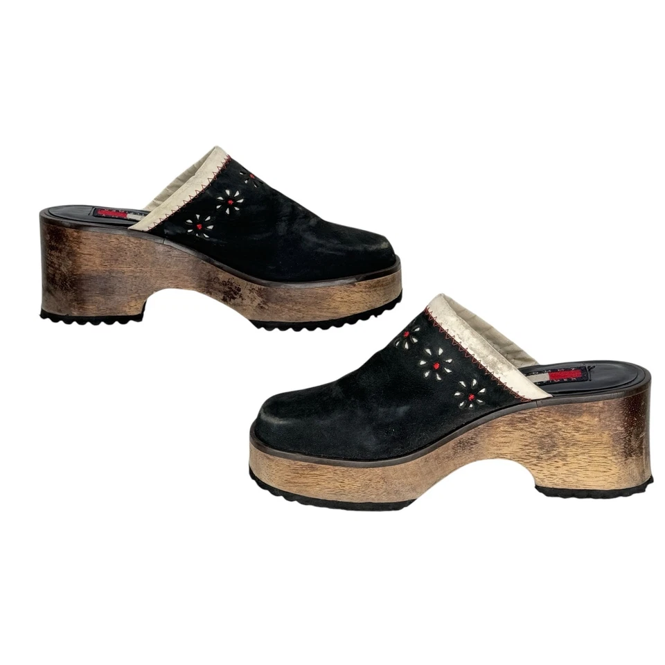 Tommy Hilfiger Y2K Chunky Clog Women's SZ 7 Wooden heel Floral Platform VTG Mule - Image 4 of 4
