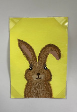 ACEO Original Brown Bunny Portrait Acrylic Painting 2.5 X3.5 RoseShoreCreative