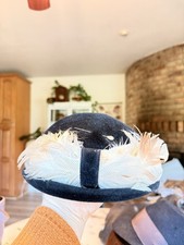 Antique French Felt Tilt Hat Feather Trim 1920s 30s Made in France