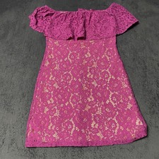 Eliza J. Mini Dress Womens 2 Pink Floral Lace Off-Shoulder Coquette Prom Wedding