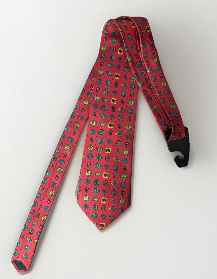 Corbata de cuello Ingersoll Rand 1871-1996 con logotipo de Mary E. Jaeger roja patrón vintage Foto 2 de 4