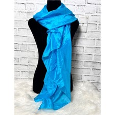 Unbranded 100 Silk Scarf Turquoise Blue Solid Shimmer Rectangular Wrap 44x41
