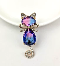 Multicolor rhinestone cat brooches animal design brooch jewelry cat lover gift