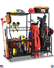 Heavy Duty Garage Sports Equipment Organizer with Wheels, Bins Hooks