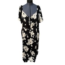 Ava & Viv Women's Plus Size 3X Maxi Dress Black White Floral Sweetheart Neckline