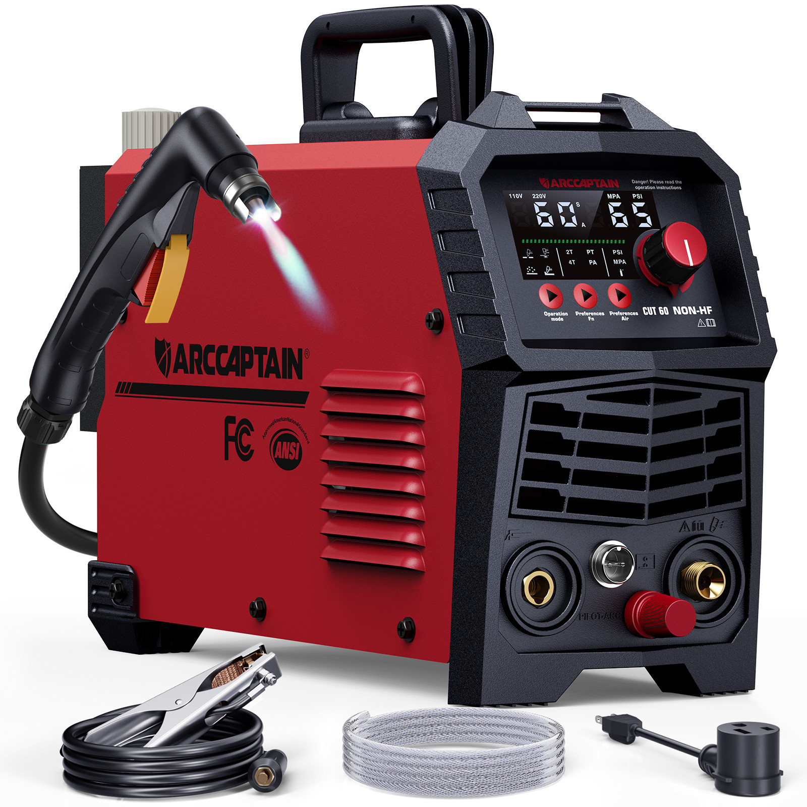 ARCCAPTAIN Non-HF Plasma Cutter 60A/55A Blowback Pilot Arc LED Display 110V/220V