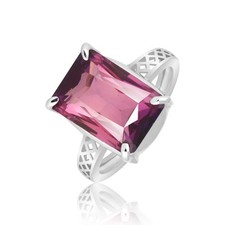 4-5 Ct. Natural Emerald Cut Violet Amethyst 925 Sterling Silver Ring