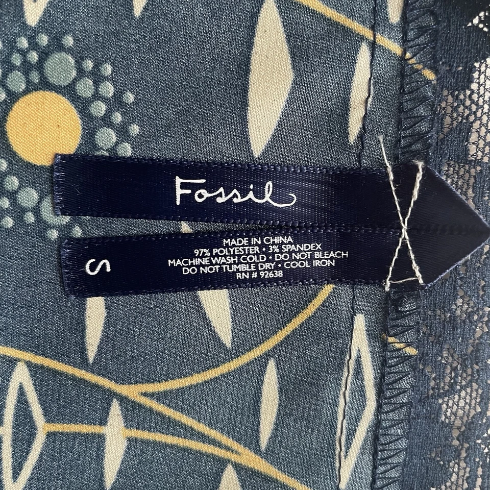 Babydoll vintage Y2K Fossil Cami mujer pequeño azul flor encaje recortado satinado Foto 4 de 4