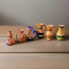 Lot/6 Vintage Miniture Pottery Vases & Wooden Vases Portugal Collectibles