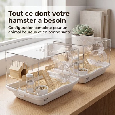 Habitat Acrylique pour Hamster | Habitat Rongeur à 2 Niveaux avec Accessoires - Photo 1/3