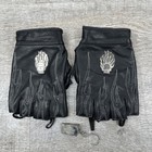 Harley Davidson Mens XL Black Leather Fingerless Motorcycle Gloves Flame Skull