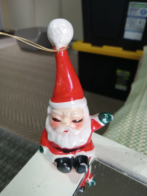 Vintage Japan Ceramic Waving Santa Claus  Christmas Ornament 2''