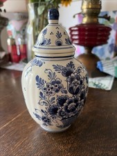 Vintage Delft Blue Hand Painted Ginger Jar Lidded Vase M De Wit Holland Signed
