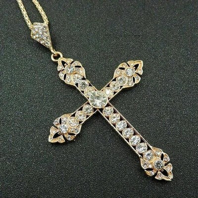 2.10Ct Lab Created Round Cut White  Women's Cross Pendant 14K Yellow Gold Plated