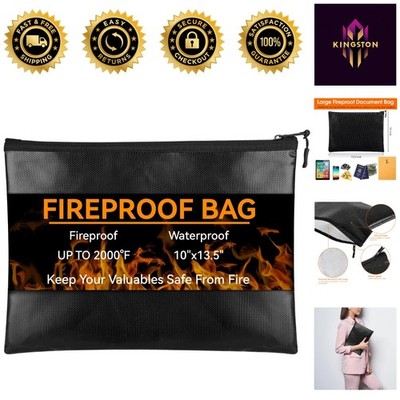Fireproof & Waterproof Document Bag 10''x13.5'' - Secure Storage for Valuables