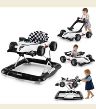 Infans 4-in-1 Race Car Baby Walker Push Car Walking Aid White/Black 0-24M