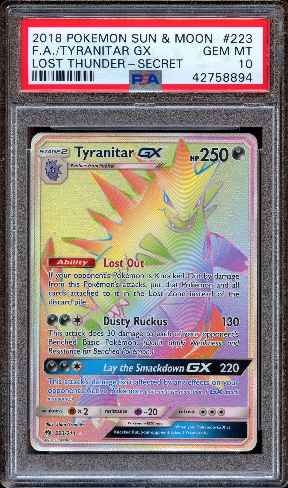 PSA 10 Pokemon Tyranitar GX Holo Lost Thunder 223/214 GEM MINT