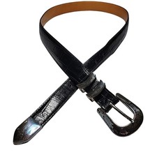 ONYX BRIGHTON MENS BELT 40" BLACK LEATHER CROC 4PC SILVER BUCKLE SET HAND MADE
