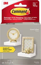 Command Display Ledges, Holds up to 2 Lb, Quartz, 2 Ledges with 8 Medium Strips, 2.16 per strip