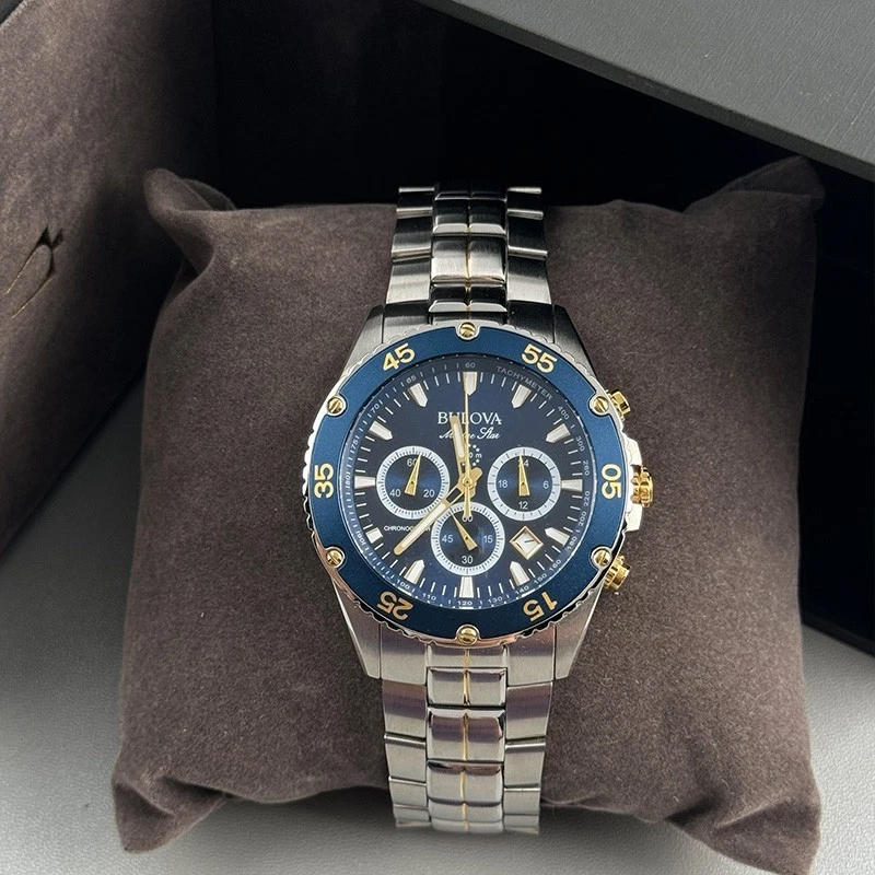 Reloj de cuarzo Bulova Marine Star 98B400 cronógrafo para hombre 41,5 mm esfera azul Foto 2 de 4