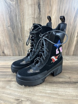 Louis Vuitton Laureate Platform Desert Boot Black Heart Suede Monogram Size 41