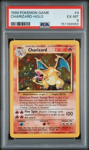 1999 POKEMON BASE SET UNLIMITED #4 CHARIZARD-HOLO PSA 6