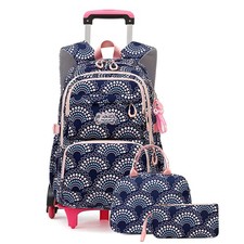 Mfikaryi 3PCS Girls Rolling Backpack Elementary Student Schoolbag Travel Trol...