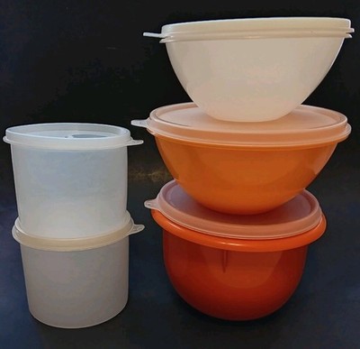 Lot of 5 Vintage Miscellaneous Tupperware Round Storage Containers