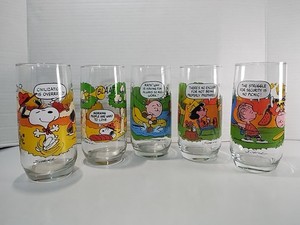 Complete Set of (5) McDonald's Peanuts CAMP SNOOPY COLLECTION Glasses Vintage 