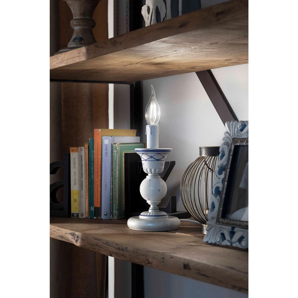 Ferroluce Lampada Tavolo Sanremo Bianco Blu Ø12cm 1xE14 Lavorato a Mano Ceramica - Immagine 2 di 2