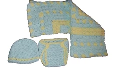 New Handmade crocheted Baby Blanket  Cradle Receiving Blanket Diaper cover Hat