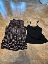 INC Concepts Womens Petite Black Polka Dot Shell and Camisole Top -PP
