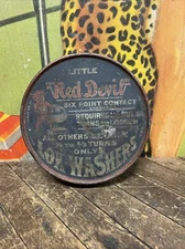VINTAGE C. 1920 LITTLE RED DEVIL LOX WASHERS CAN TIN SIGN SATAN 666 USA RARE!!
