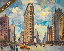 New York with Flatiron Building oil painting 8x10 Print