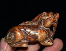 Old Chinese Han Dynasty Natural Hetian Jade Dragon Pixiu Brave troops Statue