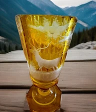 4 Moser Bohemian Amber Cut Glasses Set of 4 Deer Goblets Read Listing