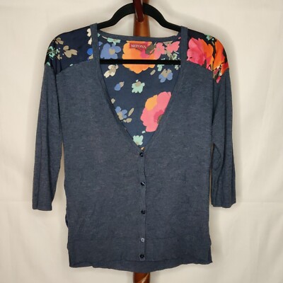 Merona women's size S sweater top multicolor v-neck button up 3/4 sleeves