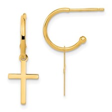 24.2mm 14K Yellow Gold Polished Cross Dangle Earrings YE2118