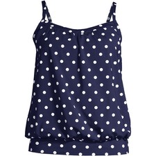 New Lands' End Women's Blouson Tankini Swim Top 522618 Deep Sea Polka Dot