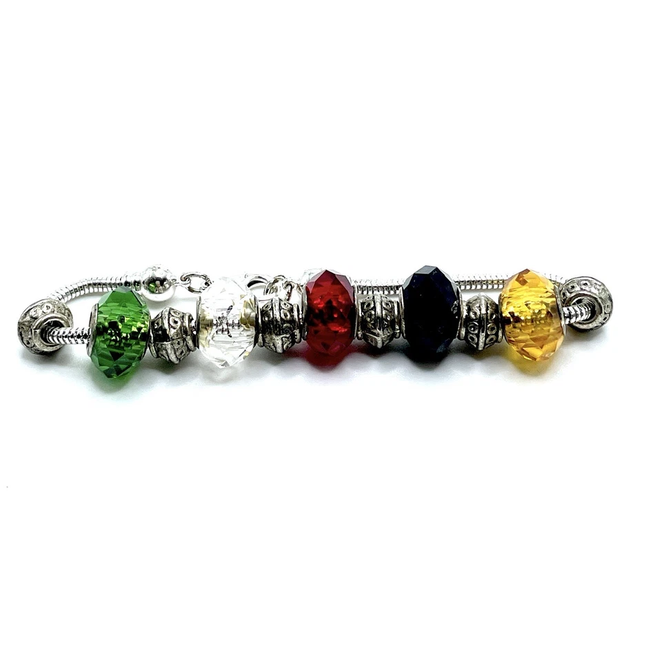 Berloque deslizante prata multicolorido cristal Lucite pulseira corrente cobra luxo glamour - Imagem 2 de 4