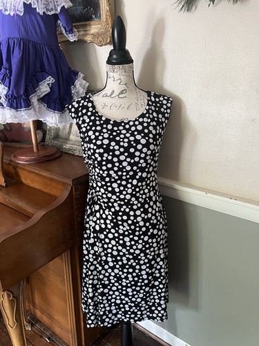 Connected Apparel Sheath Dress Size 8 Petite Polka Dot Jersey Faux Wrap Skirt - Picture 6 of 6