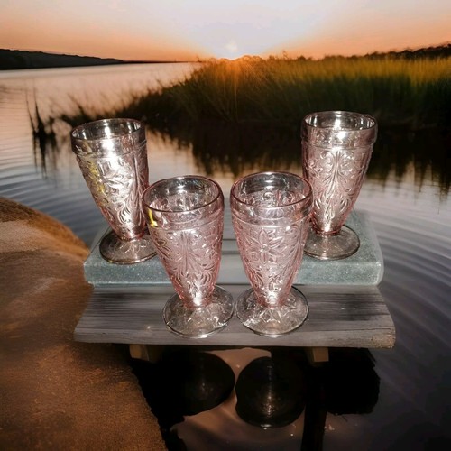 4 Tiara Indiana Glass Sandwich Amethyst Plum 12oz 6 1/4" Footed Tumbler Glasses