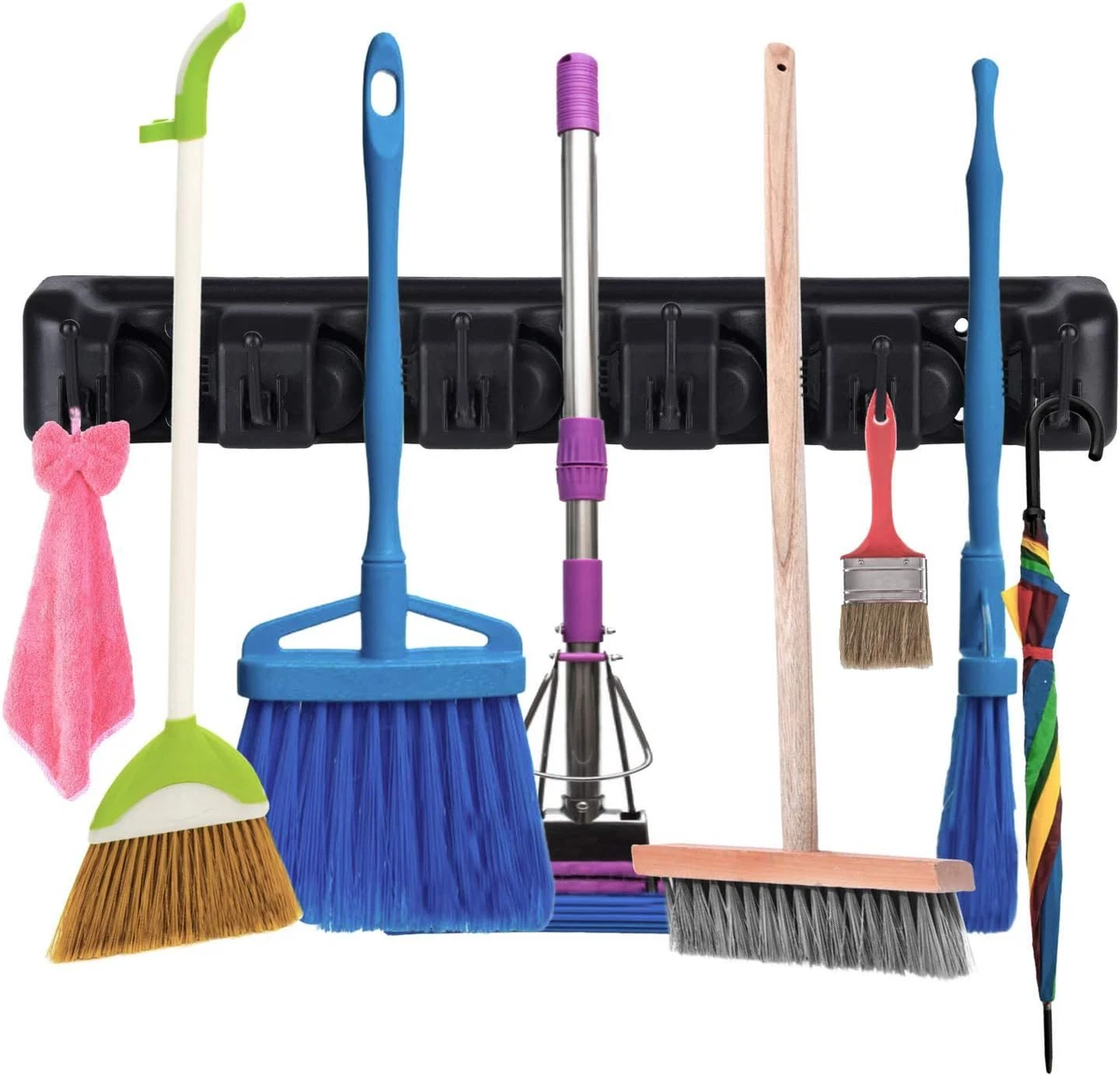Mop Broom Holder Wall Mounted Cleaning Tools Rack Hanger with 5